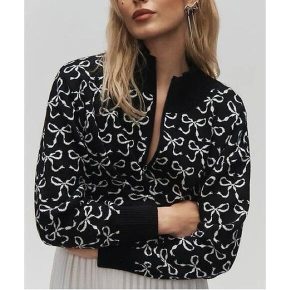 Anthropologie maeve black bow half zip sweater - Picture 1 of 4